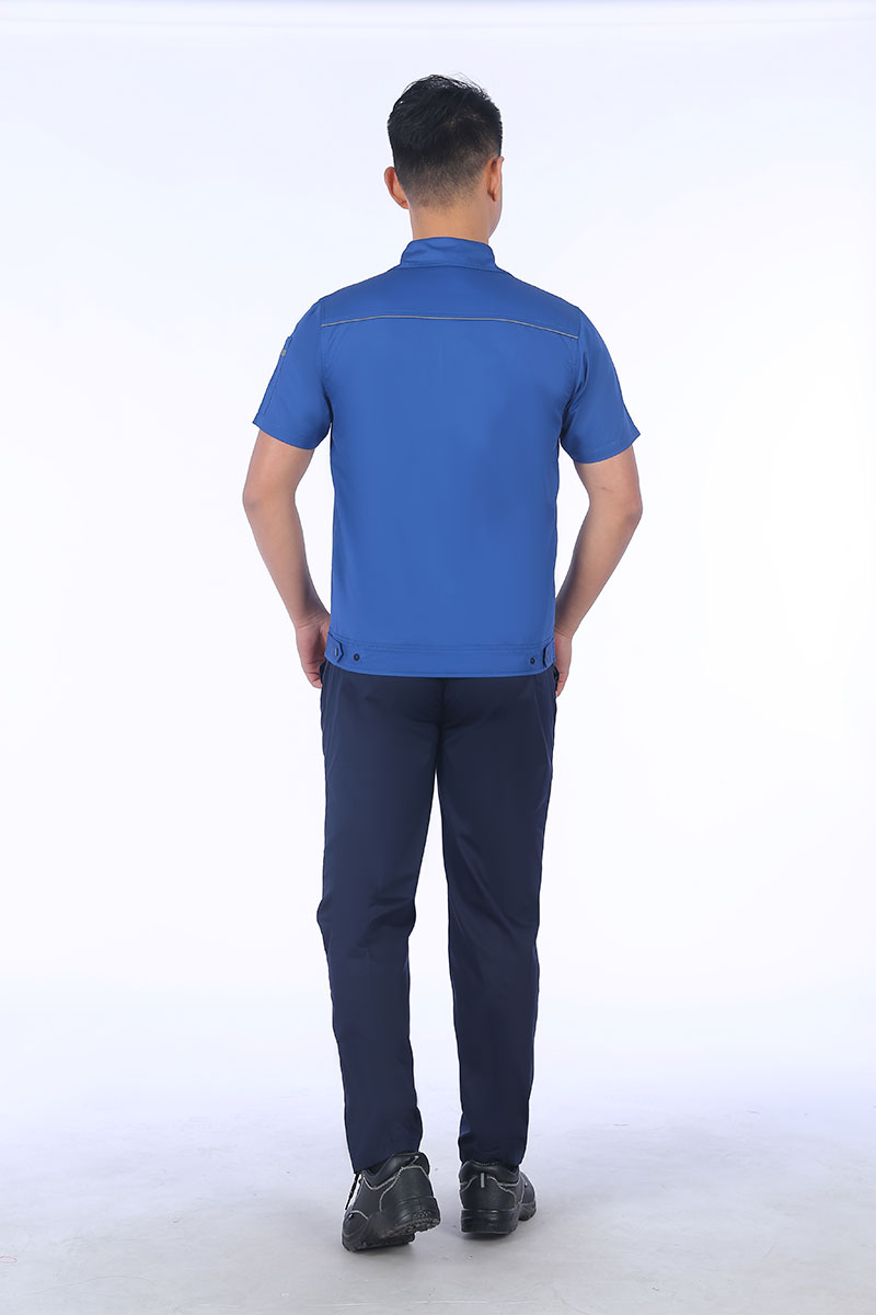 短袖工作服孔藍背